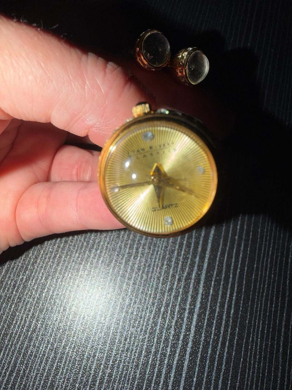 Vintage Joan Rivers Classics Gold Tone Sunray Dial Rhinestone Egg Pendant Watch